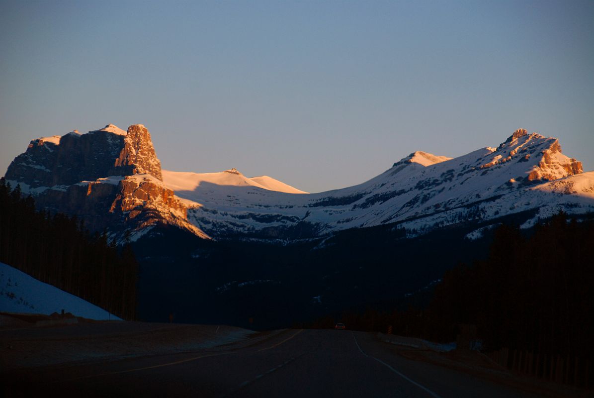 34 Castle Mountain, Stuart Knob, Helena Peak and Helena Ridge Sunrise From Trans Canada Highway Driving Between Banff And Lake Louise in Winter